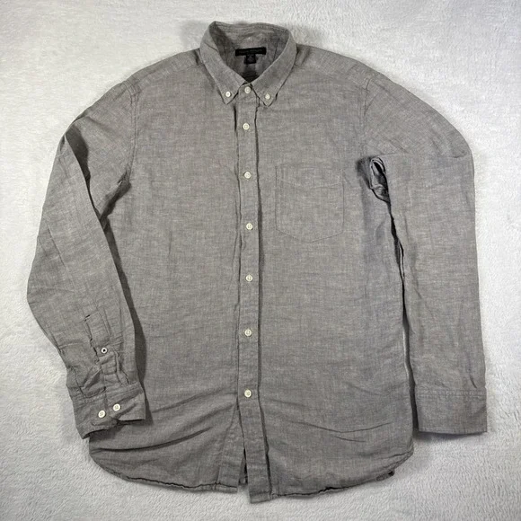 Banana Republic Men's M 15-15.5 Greige Linen Blend Long Sleeve‎ Button Down