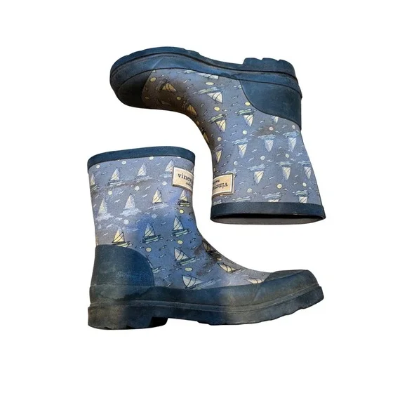 Vineyard Vines Sailboat Rain Boots Martha's Vineyard Grey Rubber Size‎ 6