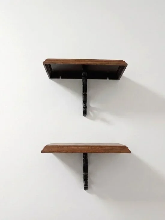 Vintage Homco Wall Shelves Set 1981 Faux Wood & Black Iron Brackets USA 3533 Vtg