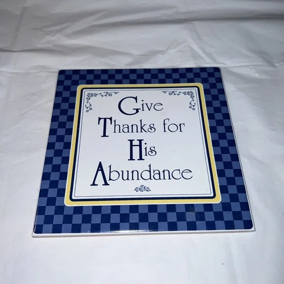 Give Thanks For His Abundance Wall Picture Ceramic Vintage Plaque Religious