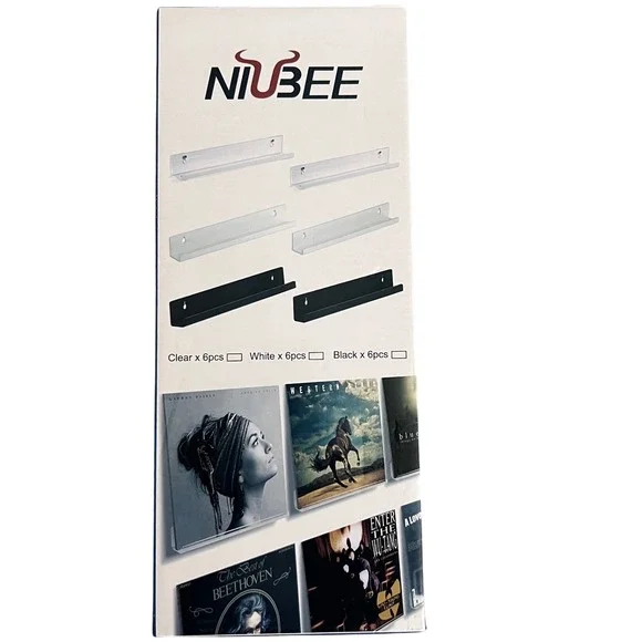 NIUBEE Vinyl Record Shelf Wall Mount Black 6 Pack Floating LP Album Display Rack