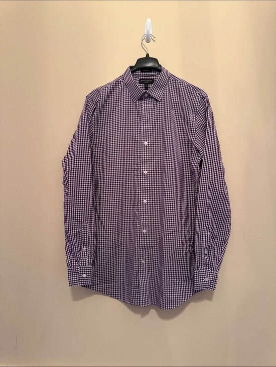 Banana Republic Men's Purple & White Gingham Dress Shirt Size Large Tall