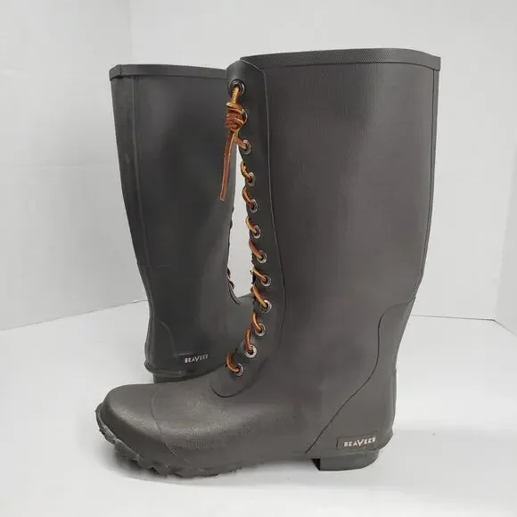 SeaVees Off Shore Tall Rubber Rain Boots Mens 10 Gray Winter Fisherman Flannel