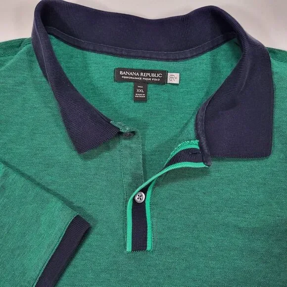 Banana Republic Men's XXL Tall Green Performance Pique Short Sleeve Polo‎