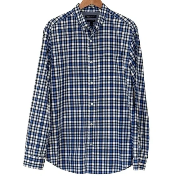 Banana Republic Camden Fit Custom 078 Fit Wash Plaid Button Down Shirt Large