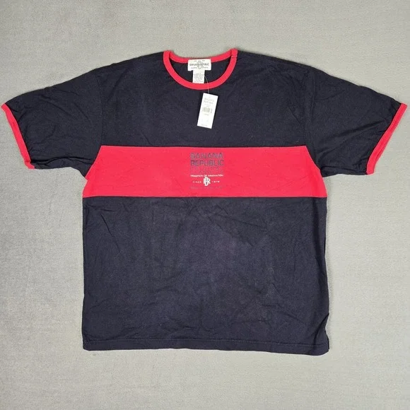 Vintage Banana Republic‎ Shirt Mens Large Blue Red Logo USA Made 80s NWT *READ