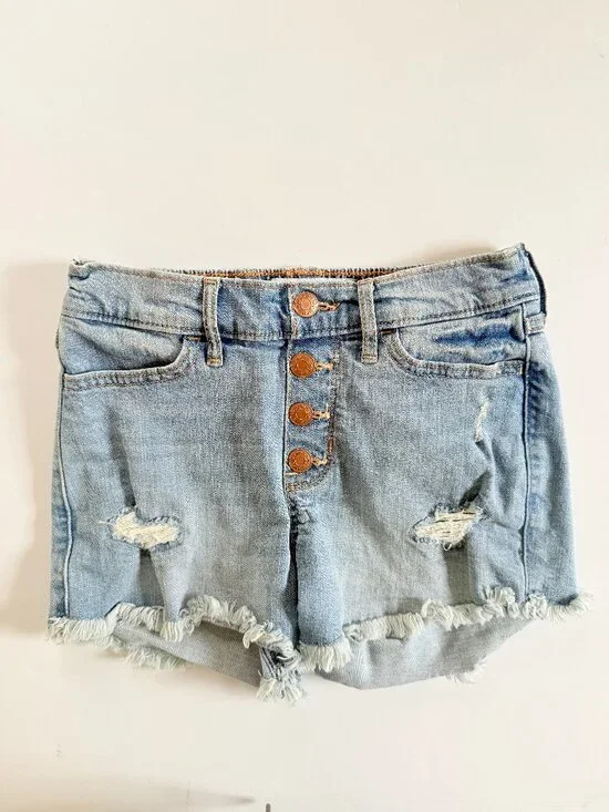 Abercrombie Kids Denim Cutoff Shorts Buttons Stretchy Summer Casual Size 9 10