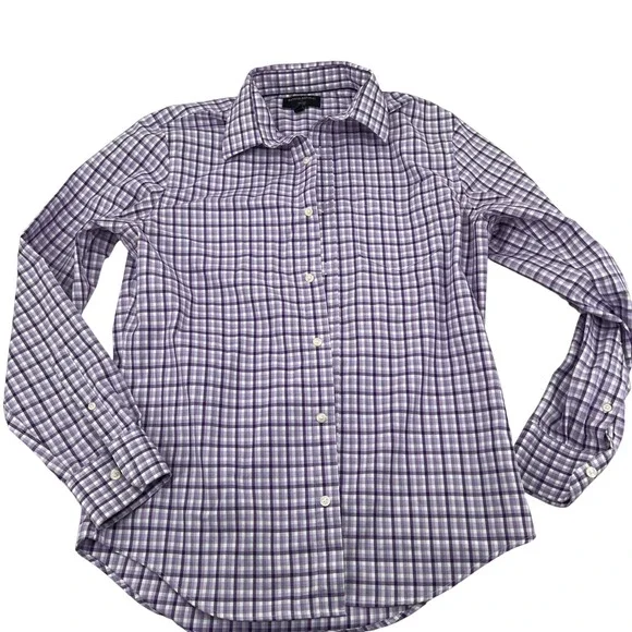 Banana Republic Non Iron Slim Fit Plaid Dress Shirt‎ Mens Medium Purple White