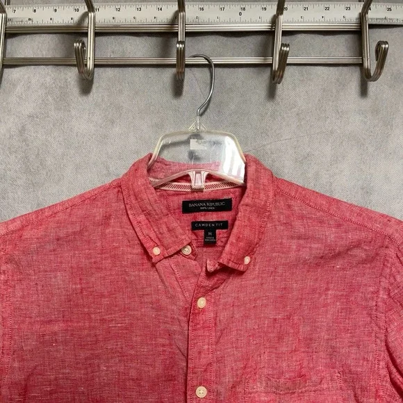 Banana Republic Shirt Men's M Red‎ Linen Camden Button Up Casual Academia Hybrid