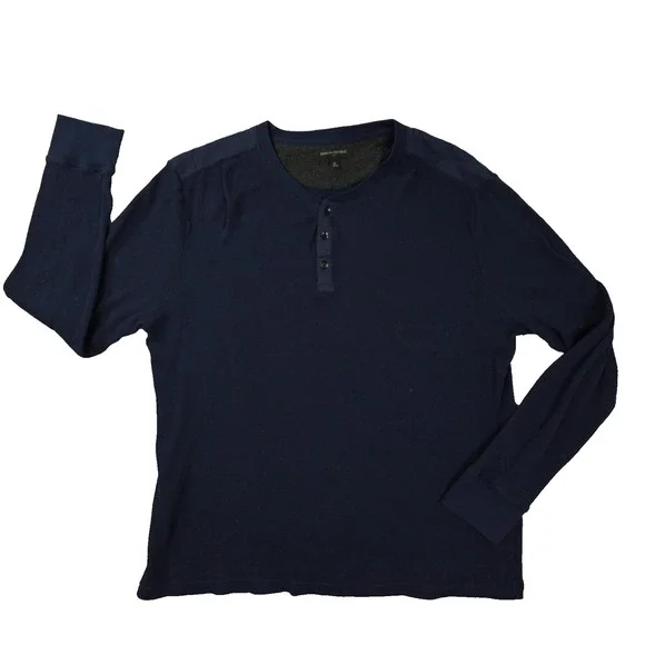Banana Republic Thermal Henley Shirt Men's XL Navy Blue Long Sleeve Outdoor