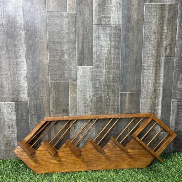 Vintage MCM Floating Stairs Wooden Wall Rack Geometric Shelf Decor