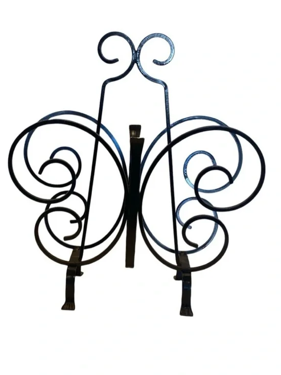 Elegant Black Vintage Wrought Iron Magazine Stand. Butterfly Design.