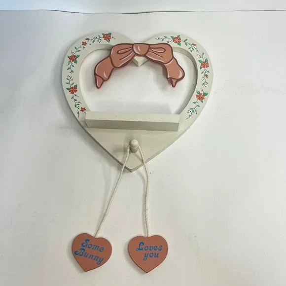 Vintage House of‎ Lloyd 1991 Heart Wall Shelf Some Bunny Loves You Pink Bow Wood
