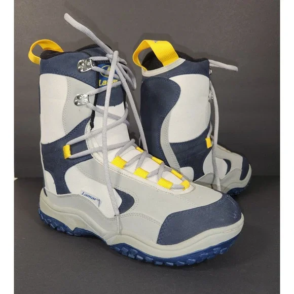 LAMAR Delta Snowboard Boots Mens Size 12 Grey Blue Yellow Linerless Winter Sport