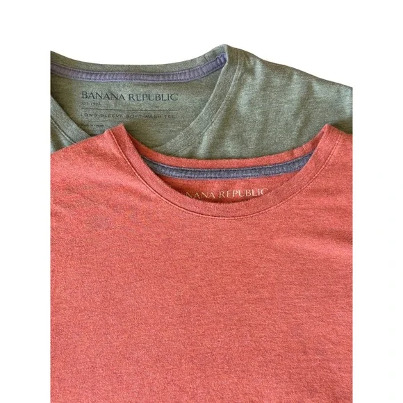 VTG 00s Banana Republic Long Sleeve Soft-Wash T Lagenlook Bundle Orange Green L