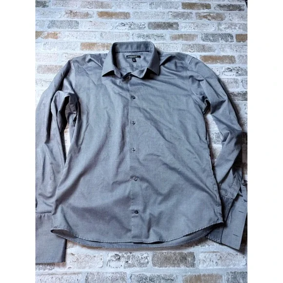 Banana Republic Mens Non-Iron Slim Fit Dress‎ Shirt Grey French Cuff Large L