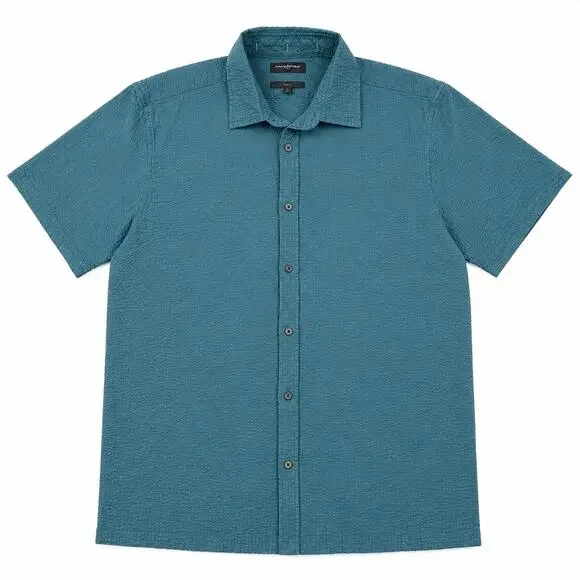 Banana Republic Seersuckerer Shirt Mens XL Slim Fit Teal Short Sleeve Button Up