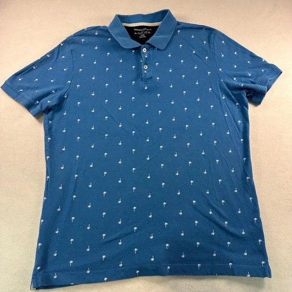 Banana Republic Men Palm Tree Polo Shirt Blue Summer Print L 457622-00 Jewel Sea