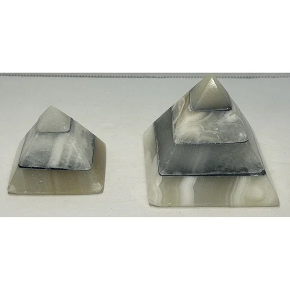 Marble Alabaster White Gray Pharaoh Figurine Khufu Idol Set‎ Of 2 Shelf Decor