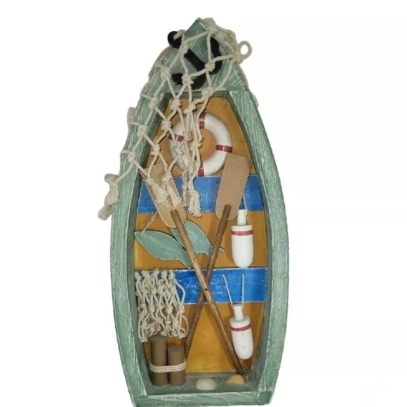 Rowboat Detailed Wooden with Seashells Home Décor Wall Hanging Or Tabletop 16