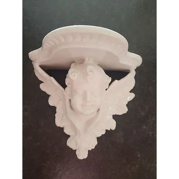 Beautiful ITALIAN pottery CHERUB ANGEL‎ Wall Hanging Shelf BRACKET white ceramic