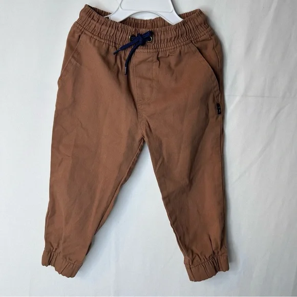American Hawk Brown Kids Jogger Pants Boys Toddler Size 2T Adjustable Waistband