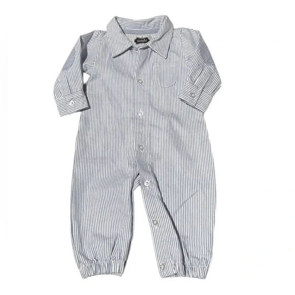 NWOT‎ Baby Nautical Blue & white stripe long sleeve pant romper size 3 month