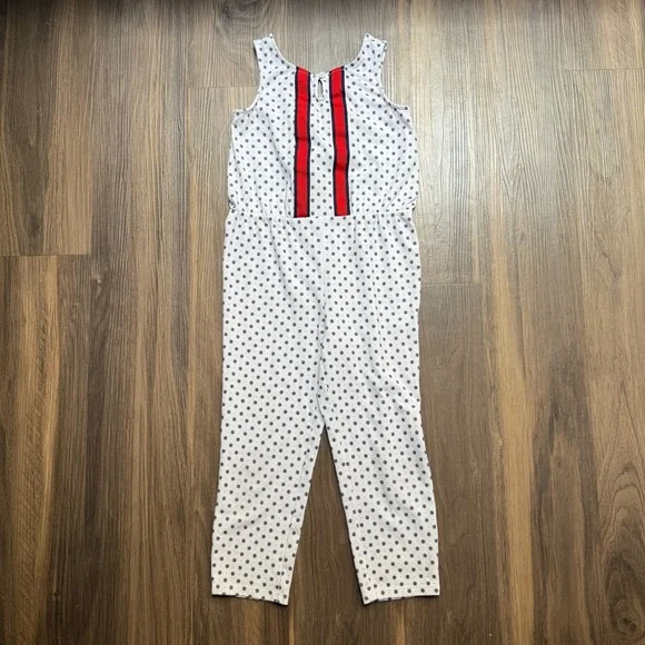 Janie and Jack White‎ Floral Patterned Jumpsuit Girls Sz 5 Ribbon Accents Spring