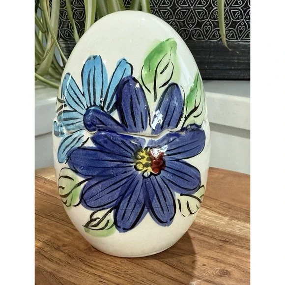 Vintage Lego Hand Painted Floral Ceramic Cracked Egg‎ Salt Pepper Shaker Set