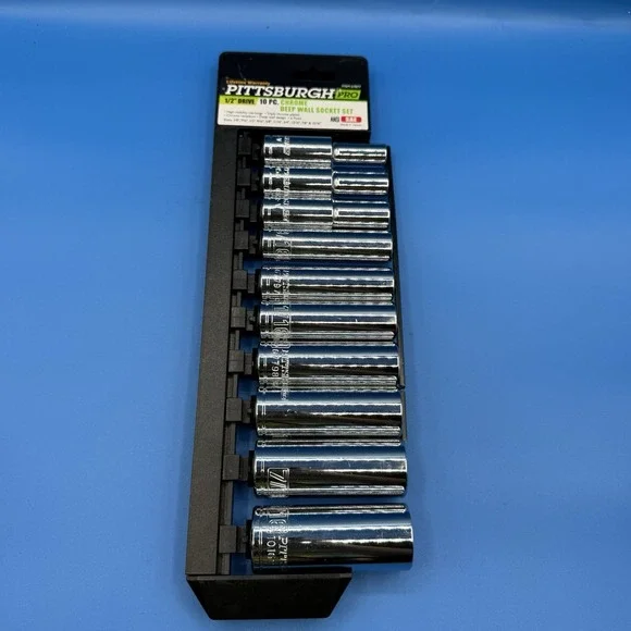 PITTSBURGH 67877-‎ 10 Pc 1/2 in. Drive SAE High Visibility Deep Socket
