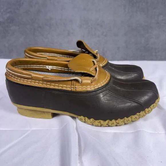 LL Bean Boots Mens 9W Duck Low Rubber Garden Shoes USA Made Brown Leather 175061