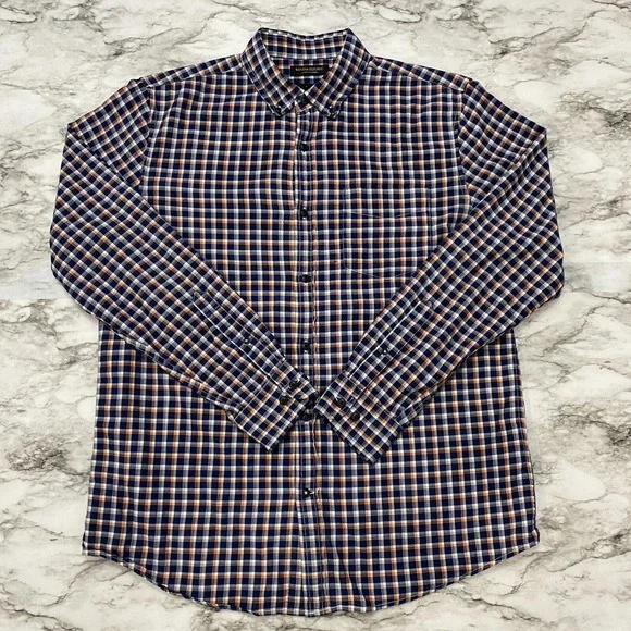 Banana Republic Luxe Flannel Slim Fit Mens Shirt L‎ Multicolor Plaid Long Sleeve