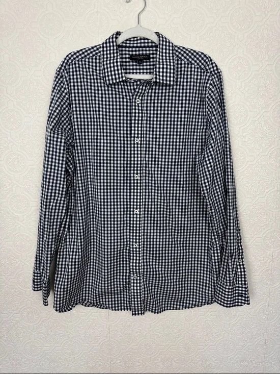 Banana Republic Slim Fit Button Down‎ Shirt Mens XL Blue White Gingham Stretch