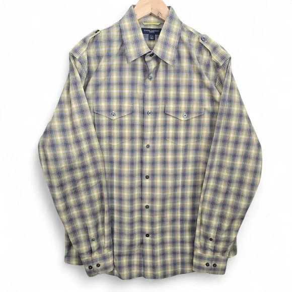 Banana Republic Shirt Mens Large 16-16.5 Yellow Plaid Button Up Slim Fit‎ Casual