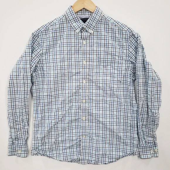 Banana Republic Soft Wash Shirt Mens M Blue Plaid Button Down Cotton‎ Preppy