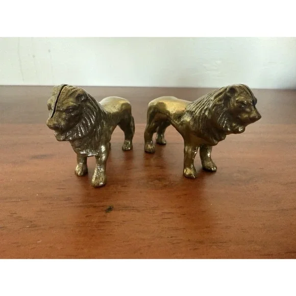 Pair Of Vintage Brass Lion Statue Figurines 2.5