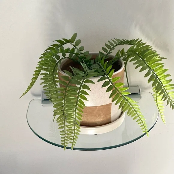 Vintage 1990s Glass Shelf - Half Round Wall Shelf - Floating Shelf - Plant Shelf