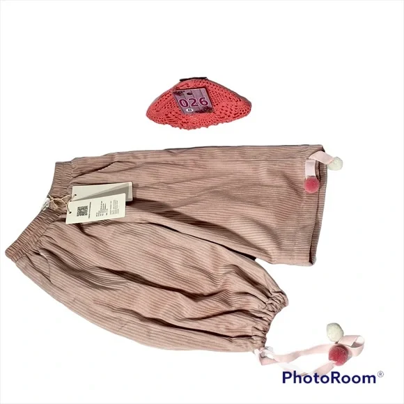 Xizi Kids NWT Soft Pale Pink Lined Corduroy Pants with Pom-pom Ties