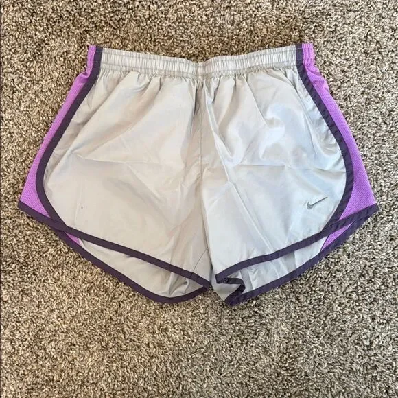 Nike Gray and Purple Athletic Shorts with Elastic Waistband