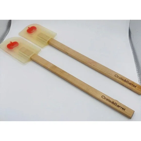 Crate & Barrel Silicone Spatula Set 2 Pumpkin Halloween Wood Handle 12 Inch