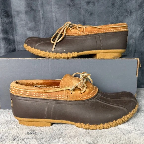 L.L. Bean Rubber Moc Duck Shoes Mens 8 Brown Tan Waterproof Leather Made in USA