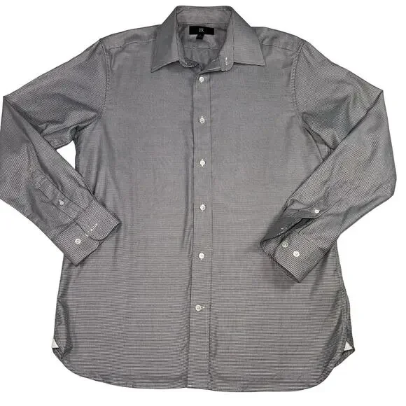 Banana Republic Shirt Mens Size L Black Micro Houndstooth True Slim Fit Button