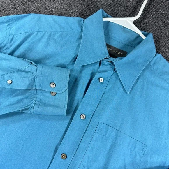 Banana Republic Button Down Mens L Large Turquoise Blue Long Sleeve Cotton Shirt