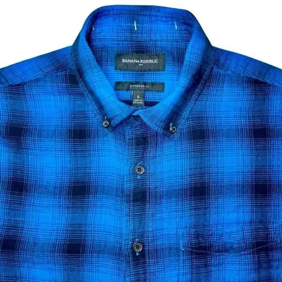 Banana Republic Long Sleeve Double Weave Plaid Shirt in Blue/Black Men’s S