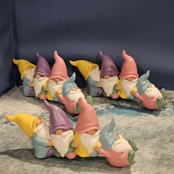 Pastel Spring Easter Gnome Figurines Set Of 3 Shelf Sitters