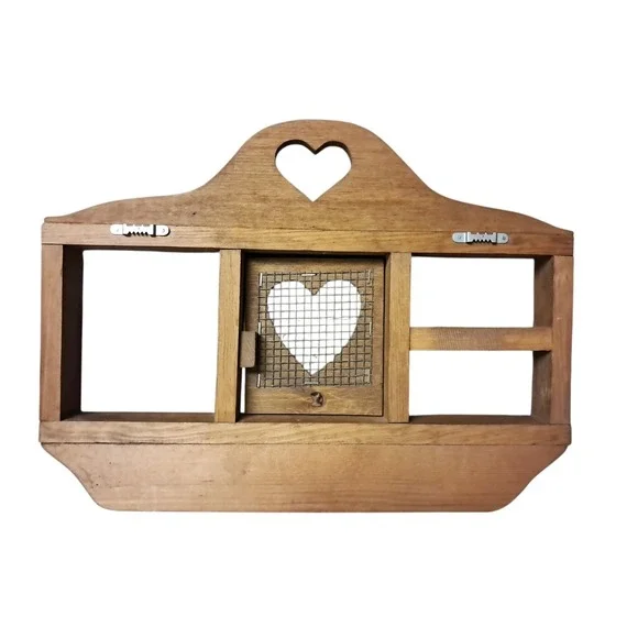 VTG Wooden Wall Hanging Heart Cutout Trinket Shelf Cottagecore Farmhouse 16