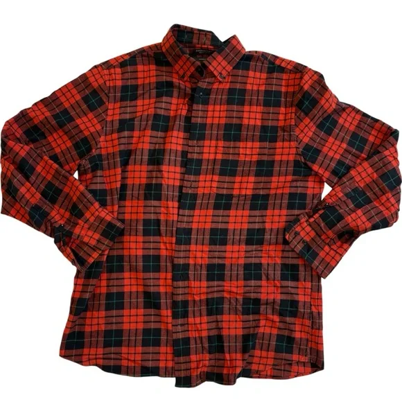 Banana Republic Untucked Standard‎ Fit Red Plaid Button Down XL Tall