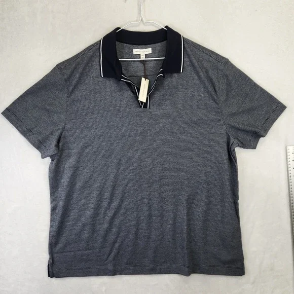 Banana Republic Mens XXL Navy White Micro Stripe Tipped Collar Polo‎ Shirt NWT