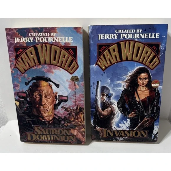 War World Saga Sci Fi Vintage PB Book LOT Pournelle Vol 3 &4 Invasion Sauron Dom