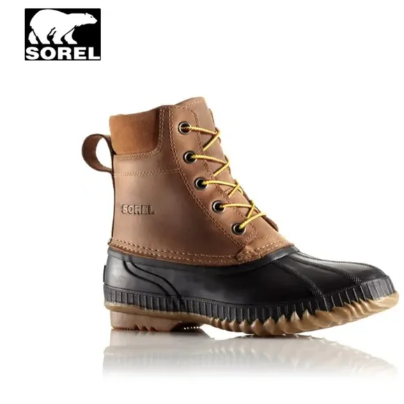 Sorel Cheyanne Lace Full Grain Leather Winter Duck Boot Size 9 Brown Black